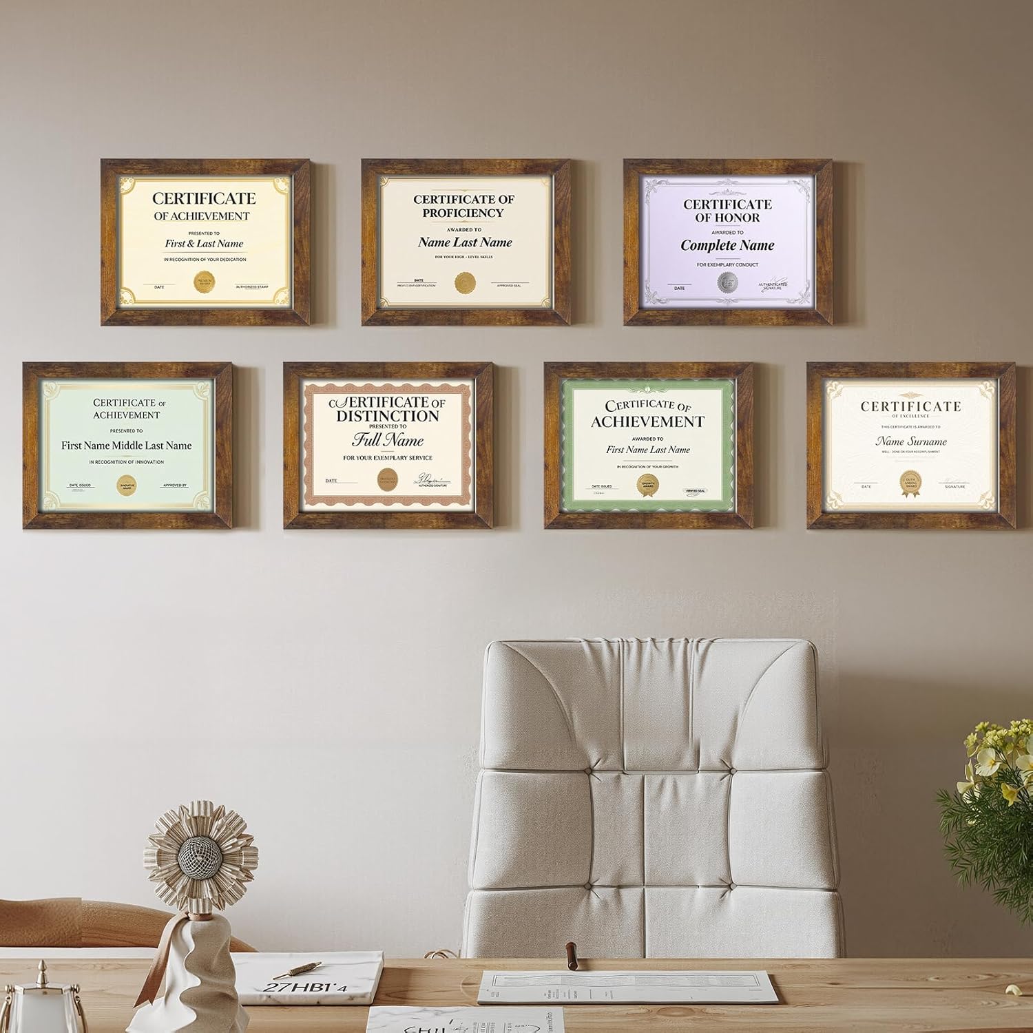 Certifications wall at Dr Reema Mantur Shree Sai Dental and Medical clinic